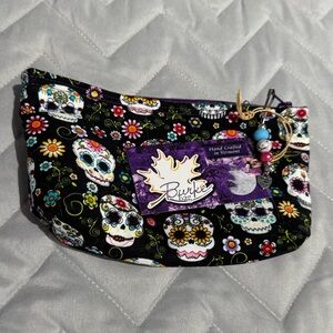 Sugar Skull Wristlet Clutch Cosmetic Bag